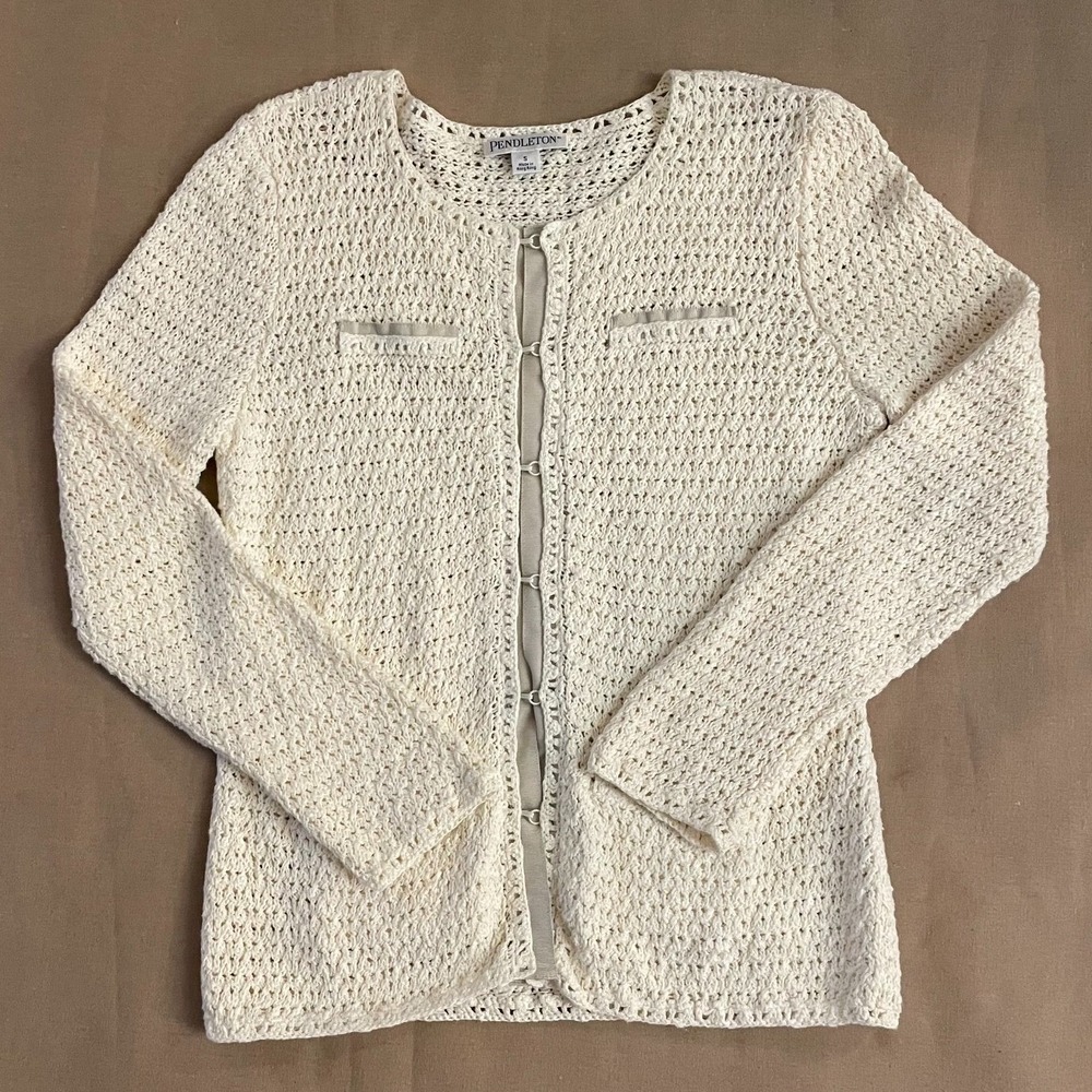 Pendleton Cardigan Women's Sz S Linen Open Knit Soft Texture Old Money Luxury